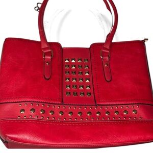 Source Unknown Red Tote Bag with Gold Accents